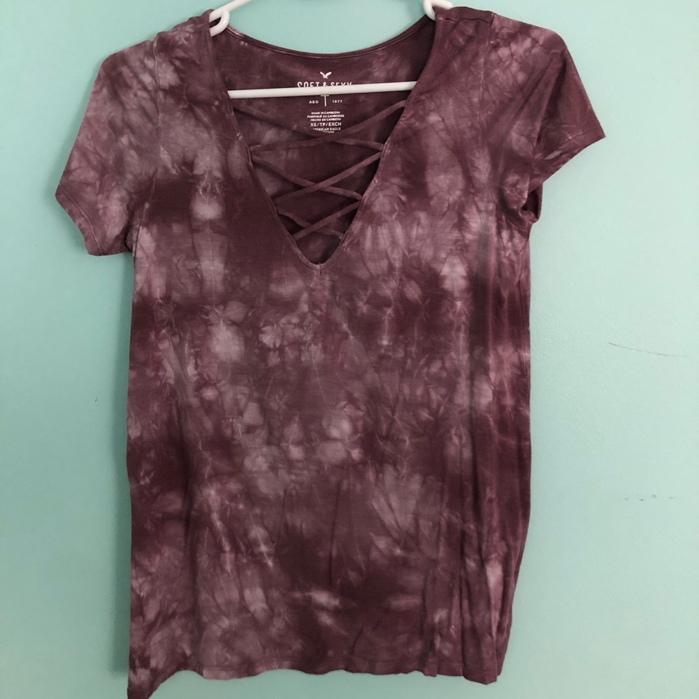 tie die short sleeve shirt with cut out in front